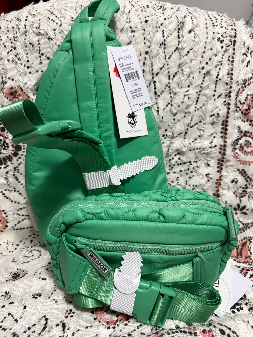 MSRP $126 - Wildfox Green Quilted sling bag and belt bag - Picture 3 of 5
